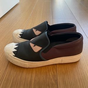 Fendi Monsters Motif Leather Sneakers
